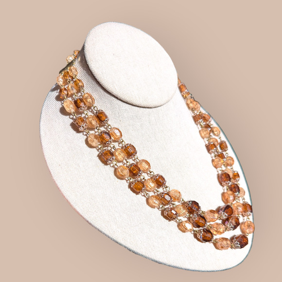 W. Germany Acrylic Autumn Beaded Triple Strand Choker - Picture 1 of 6